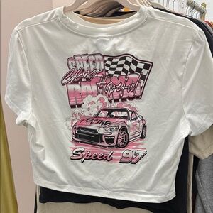 SHEIN White and Pink Speed Racer Crop Top